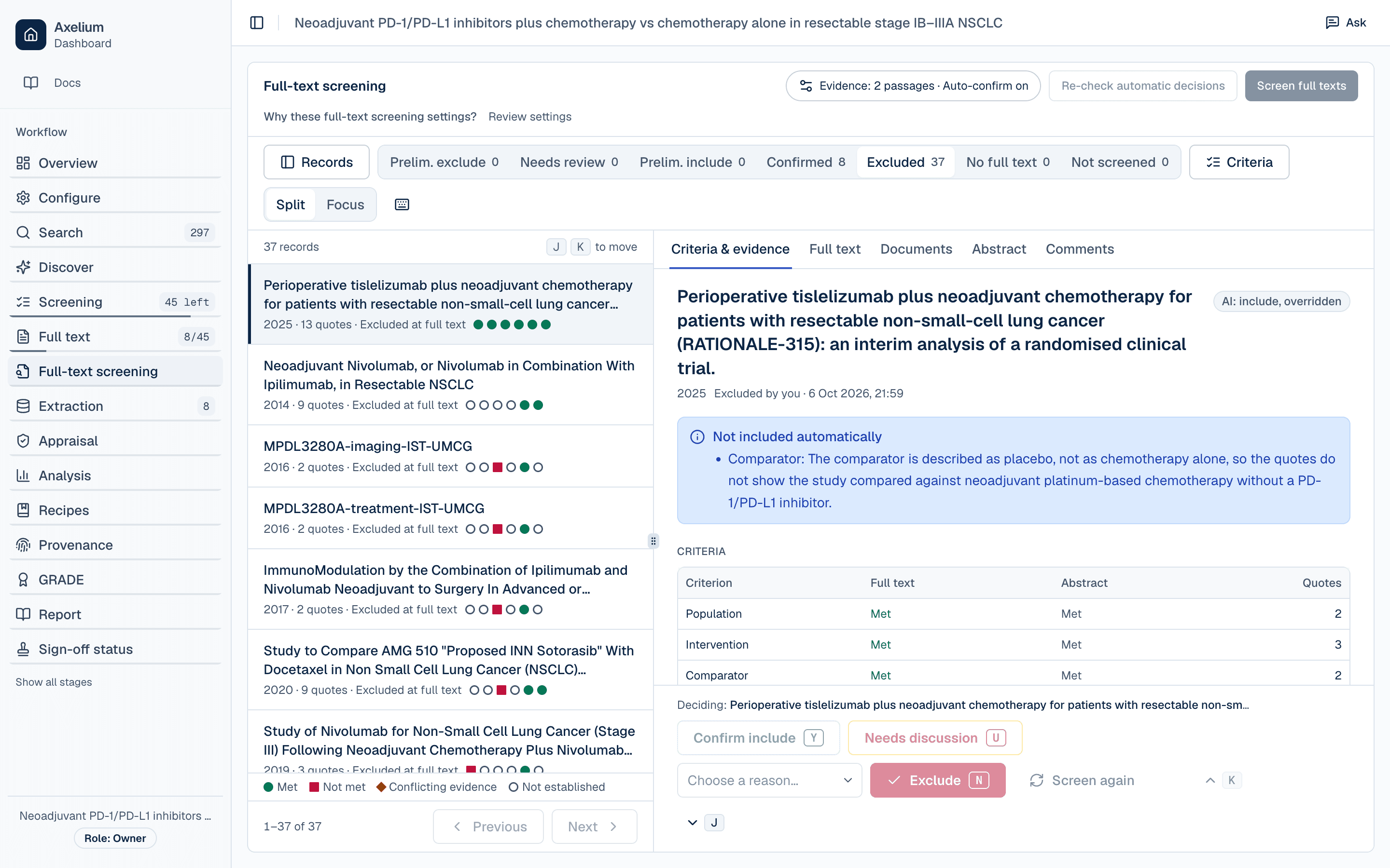 A study the automatic check did not confirm, with the reason it waits for a person shown above its criteria