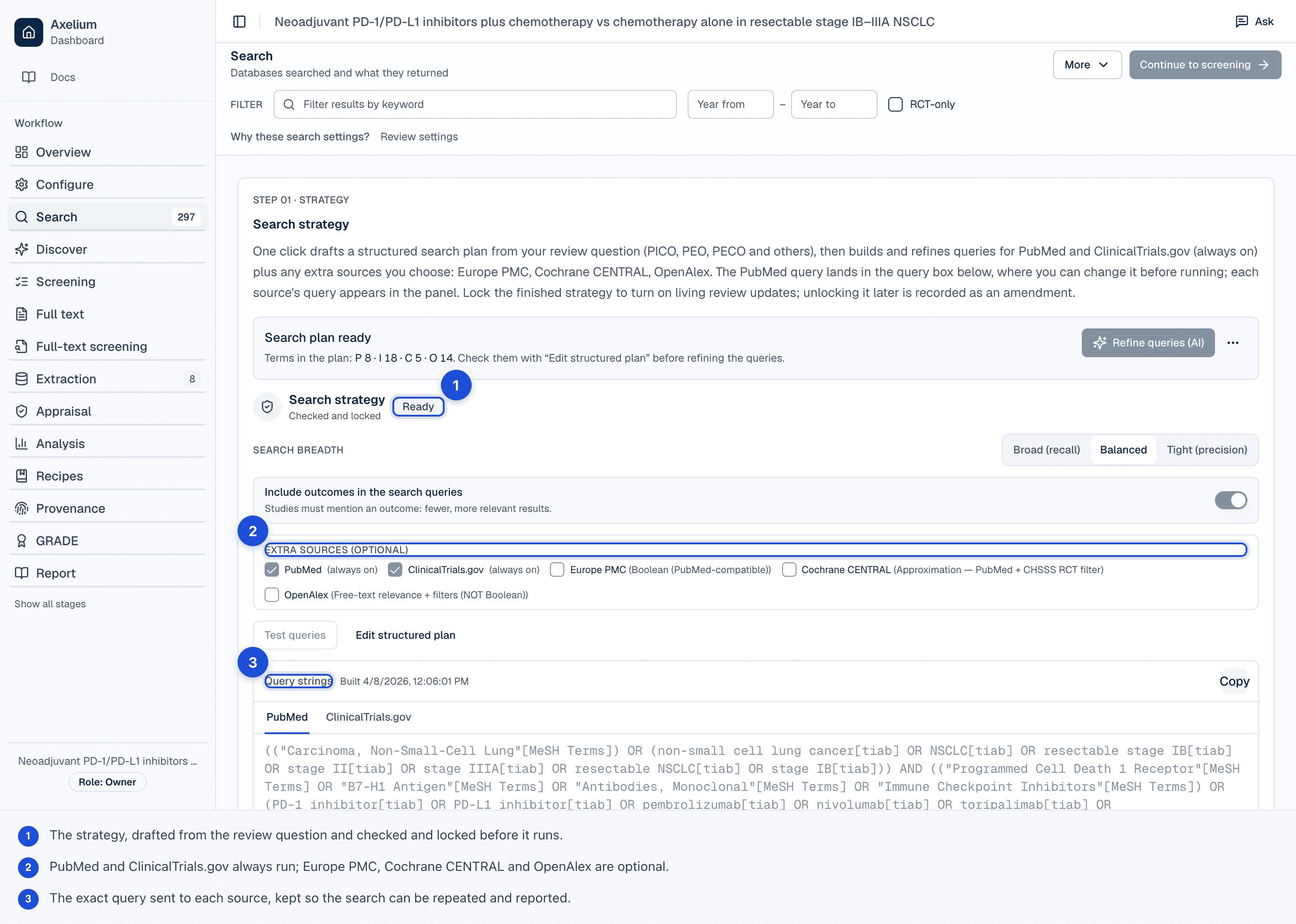 Search step showing ways to add studies